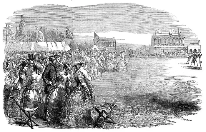 Framed Print : Grand National Archery Meeting on the Race-Ground, Shrewsbury, 1854. Creator: Unknown Framed Print : Grand National Archery Meeting on the Race-Ground, Shrewsbury, 1854. Creator: Unknown