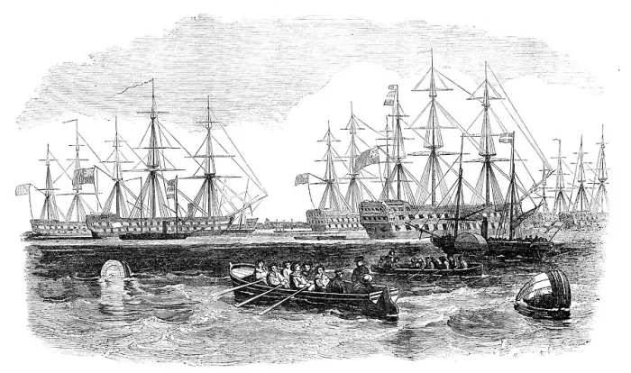 Framed Print : The Grand Naval Review, at Spithead: The Fleet from the South - sketched by J. W. Carmichael, 1856. Creator: Unknown Framed Print : The Grand Naval Review, at Spithead: The Fleet from the South - sketched by J. W. Carmichael, 1856. Creator: Unknown
