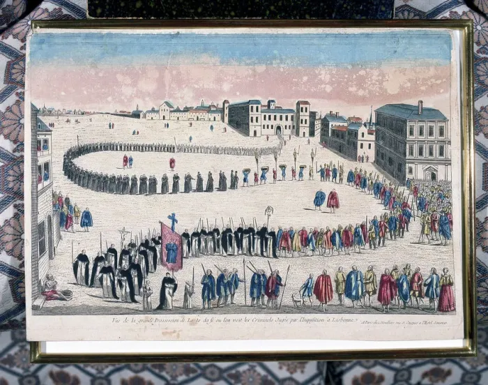 Framed Print : Grand procession of criminals sentenced by the Inquisition of Lisbon, 18th century Framed Print : Grand procession of criminals sentenced by the Inquisition of Lisbon, 18th century