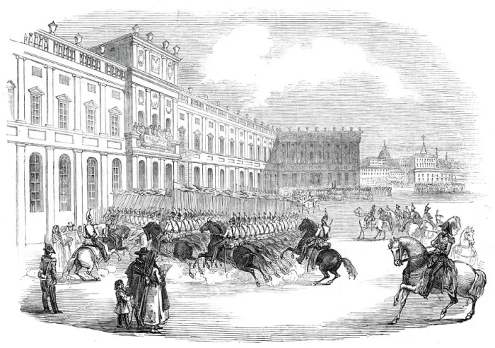 Framed Print : Grand Review at Madrid, 1845. Creator: Unknown Framed Print : Grand Review at Madrid, 1845. Creator: Unknown