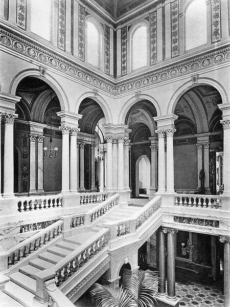 The grand staircase, Dorchester House, 1908.Artist: Bedford Lemere and Company