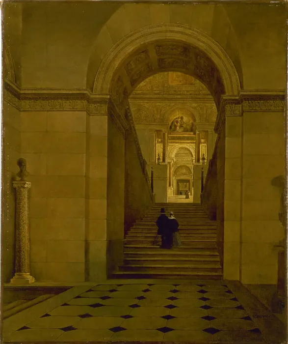 Framed Print : Grand Staircase of the Louvre, around 1840. Creator: Victor Duval Framed Print : Grand Staircase of the Louvre, around 1840. Creator: Victor Duval