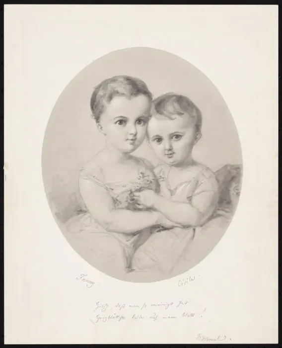Framed Print : The granddaughters Fanny and Cecile Hensel, ca 1860. Creator: Hensel, Wilhelm (1794-1861) Framed Print : The granddaughters Fanny and Cecile Hensel, ca 1860. Creator: Hensel, Wilhelm (1794-1861)
