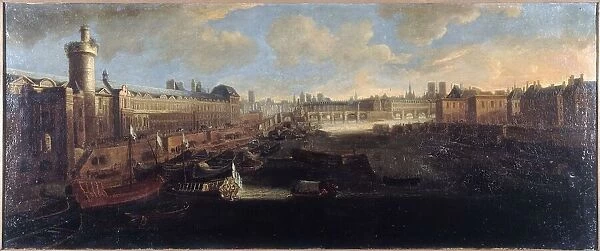 Grande Galerie of the Louvre, with new gate, the Pont-Neuf, the city, the college... around 1665. Creator: Unknown