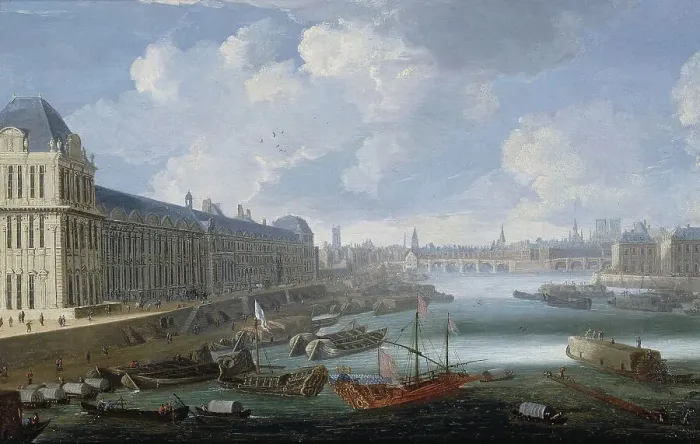 Framed Print : Grande Galerie of the Louvre, Pont-Neuf, the Cité, College des Quatres-Nations, around 1670. Creator: Unknown Framed Print : Grande Galerie of the Louvre, Pont-Neuf, the Cité, College des Quatres-Nations, around 1670. Creator: Unknown