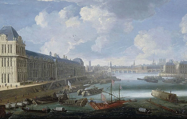 Grande Galerie of the Louvre, Pont-Neuf, the Cité, College des Quatres-Nations, around 1670. Creator: Unknown