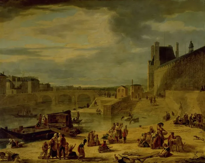 Framed Print : Grande Galerie of the Louvre and Pont Royal, seen from Port Saint-Nicolas, c1800. Creator: Jean-Francois Depelchin Framed Print : Grande Galerie of the Louvre and Pont Royal, seen from Port Saint-Nicolas, c1800. Creator: Jean-Francois Depelchin