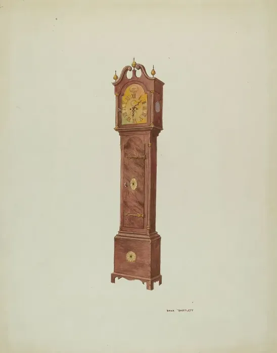 Framed Print : Grandfather Clock, Angular View, 1937. Creator: Dana Bartlett Framed Print : Grandfather Clock, Angular View, 1937. Creator: Dana Bartlett
