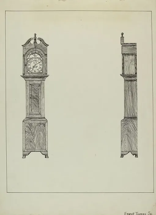 Framed Print : Grandfather Clock, c. 1936. Creator: Ernest A Towers Jr Framed Print : Grandfather Clock, c. 1936. Creator: Ernest A Towers Jr