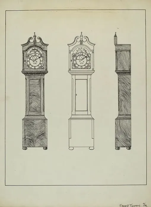 Framed Print : Grandfather Clock, c. 1936. Creator: Ernest A Towers Jr Framed Print : Grandfather Clock, c. 1936. Creator: Ernest A Towers Jr