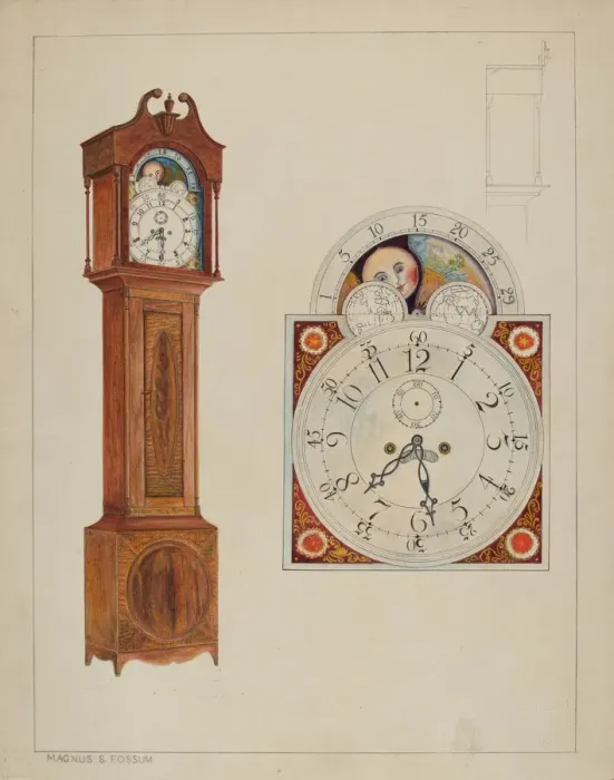 Framed Print : Grandfather Clock, c. 1937. Creator: Magnus S. Fossum Framed Print : Grandfather Clock, c. 1937. Creator: Magnus S. Fossum