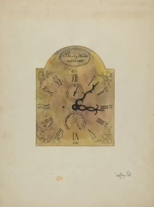 Framed Print : Grandfather Clock Dial, 1936. Creator: Geoffrey Holt Framed Print : Grandfather Clock Dial, 1936. Creator: Geoffrey Holt