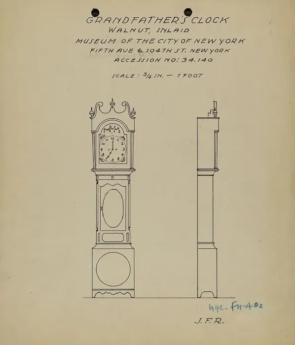 Framed Print : Grandfather's Clock, 1935 / 1942. Creator: J.F. Rust Framed Print : Grandfather's Clock, 1935 / 1942. Creator: J.F. Rust