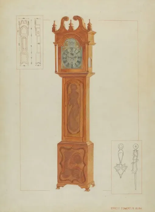 Framed Print : Grandfathers Clock, c. 1936. Creator: Ernest A Towers Jr