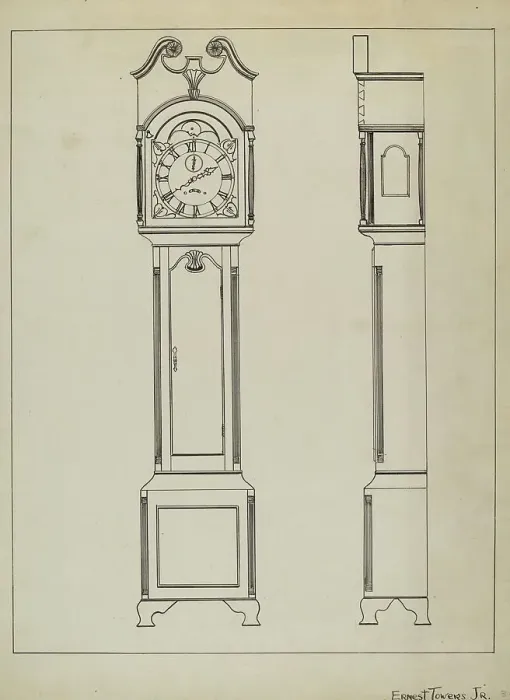 Framed Print : Grandfather's Clock, c. 1936. Creator: Ernest A Towers Jr Framed Print : Grandfather's Clock, c. 1936. Creator: Ernest A Towers Jr