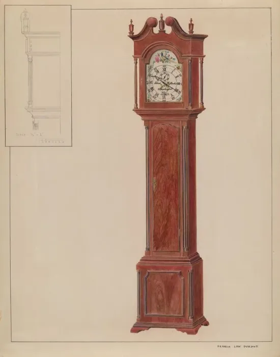 Framed Print : Grandfathers Clock (Timepiece), c. 1937. Creator: Francis Law Durand Framed Print : Grandfathers Clock (Timepiece), c. 1937. Creator: Francis Law Durand