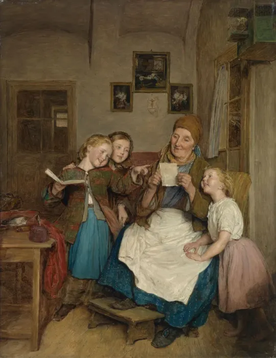 Framed Print : Grandmother with three grandchildren Framed Print : Grandmother with three grandchildren