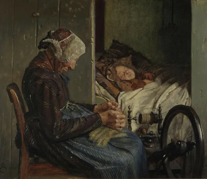 Framed Print : Grandmother with her grandson, 1875. Creator: Kristian Zahrtmann Framed Print : Grandmother with her grandson, 1875. Creator: Kristian Zahrtmann