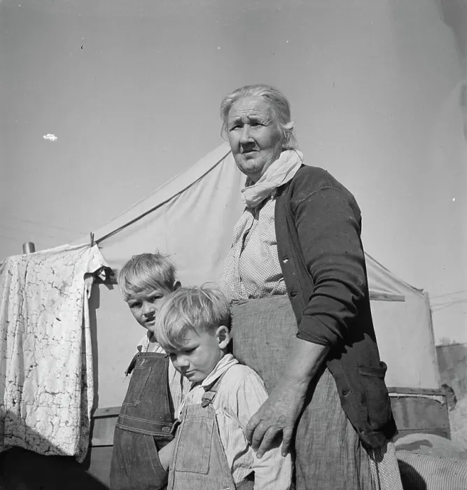Framed Print : Grandmother of twenty-two children living in Kern County migrant camp, California, 1936. Creator: Dorothea Lange Framed Print : Grandmother of twenty-two children living in Kern County migrant camp, California, 1936. Creator: Dorothea Lange