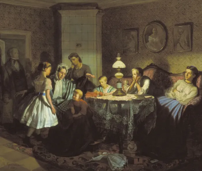 Framed Print : Grandmothers fairy tales, 1866. Artist: Krasnoselsky, Alexander Andreyevich (?-nach 1875) Framed Print : Grandmothers fairy tales, 1866. Artist: Krasnoselsky, Alexander Andreyevich (?-nach 1875)