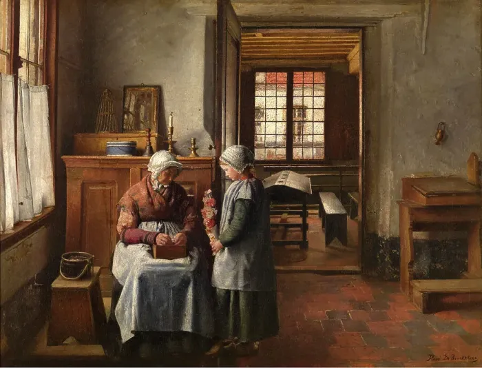 Framed Print : Grandmother's Feast, 1873. Creator: Henri Jean Augustin de Braekeleer Framed Print : Grandmother's Feast, 1873. Creator: Henri Jean Augustin de Braekeleer