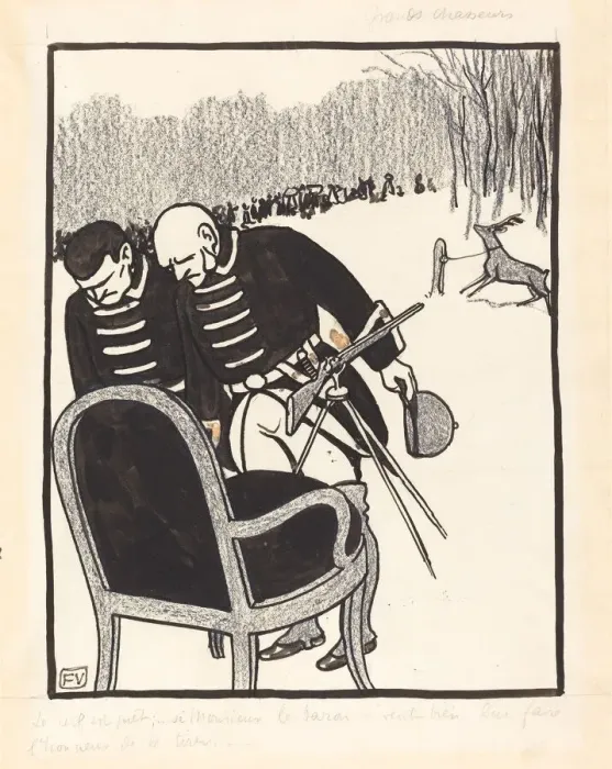Framed Print : Grands Chasseurs--Le Cerf est pret, 1903. Creator: Felix Vallotton Framed Print : Grands Chasseurs--Le Cerf est pret, 1903. Creator: Felix Vallotton