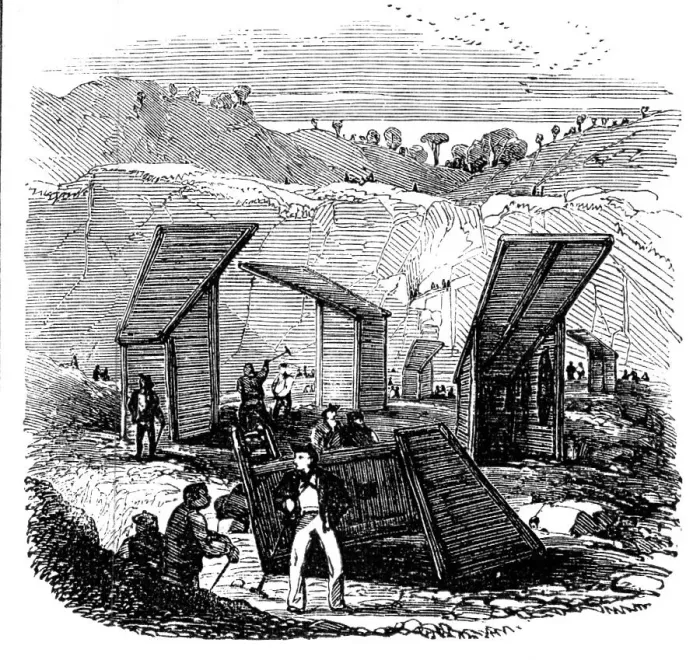 Framed Print : Granite Quarrymen's Huts, 1857. Creator: Unknown Framed Print : Granite Quarrymen's Huts, 1857. Creator: Unknown