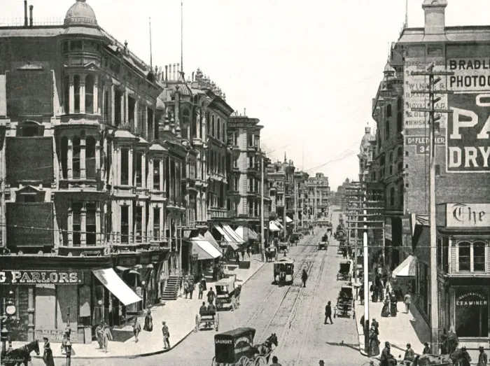 Framed Print : Grant Avenue looking north from Market Street, San Francisco, USA, 1895. Creator: Unknown
