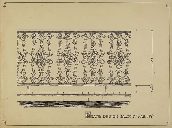 Framed Print : Grape Design Balcony, c. 1936. Creator: Thomas Byrne Framed Print : Grape Design Balcony, c. 1936. Creator: Thomas Byrne