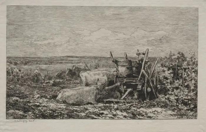 Framed Print : The Grape Harvest, 1865. Creator: Charles Francois Daubigny (French, 1817-1878) Framed Print : The Grape Harvest, 1865. Creator: Charles Francois Daubigny (French, 1817-1878)