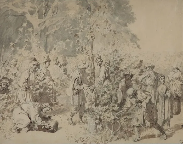 Framed Print : Grape harvesting, Between 1840 and 1847. Artist: Gagarin, Grigori Grigorievich (1810-1893) Framed Print : Grape harvesting, Between 1840 and 1847. Artist: Gagarin, Grigori Grigorievich (1810-1893)