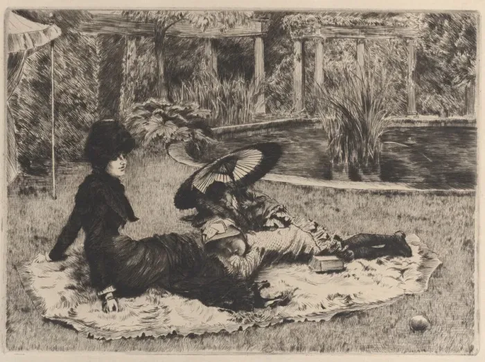 Framed Print : On the Grass, 1880. Creator: James Tissot Framed Print : On the Grass, 1880. Creator: James Tissot