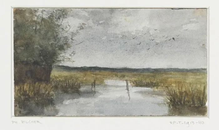 Framed Print : Grassland and canal, 1867-1913. Creator: Philip Zilcken Framed Print : Grassland and canal, 1867-1913. Creator: Philip Zilcken