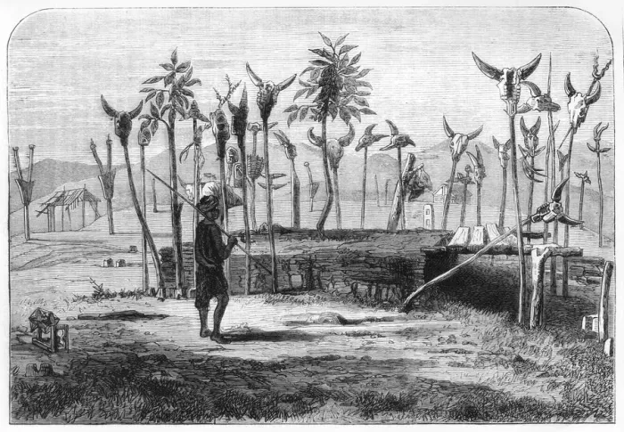 Framed Print : The Grave of a Lushai Chief, c1891. Creator: James Grant Framed Print : The Grave of a Lushai Chief, c1891. Creator: James Grant