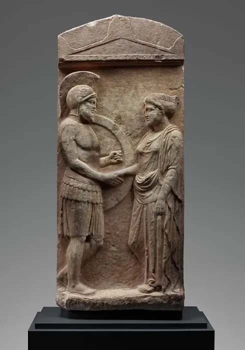 Framed Print : Grave Stele of Philoxenos with his Wife, Philoumene, about 400 BC. Creator: Unknown Framed Print : Grave Stele of Philoxenos with his Wife, Philoumene, about 400 BC. Creator: Unknown