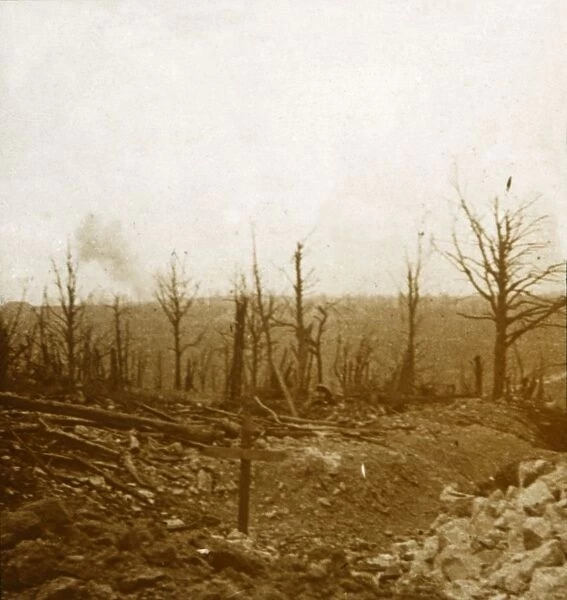 Graves and bombardment, Fleury, France, c1914-c1918