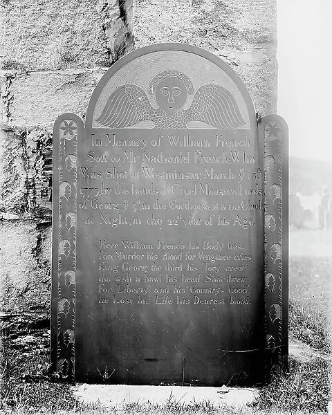 Gravestone of first man killed in Revolutionary War, Westminster, Vt. c.between 1900 and 1910. Creator: Unknown