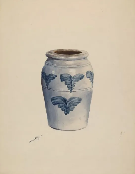 Framed Print : Gray Stoneware Crock, c. 1937. Creator: Charles Moss Framed Print : Gray Stoneware Crock, c. 1937. Creator: Charles Moss