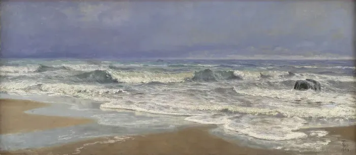 Framed Print : Gray weather day at the North Sea with surf, 1890. Creator: Thorvald Niss Framed Print : Gray weather day at the North Sea with surf, 1890. Creator: Thorvald Niss