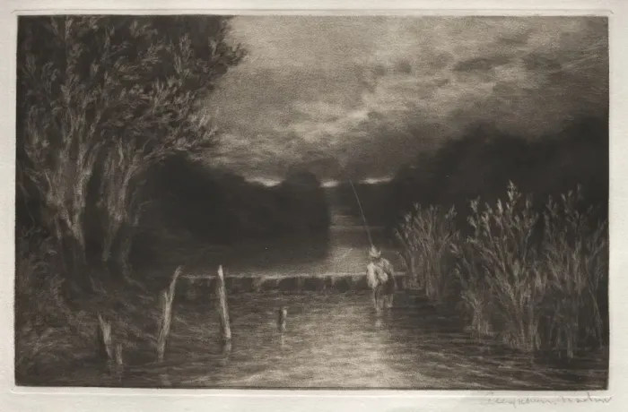 Framed Print : Grayling Fishing, 1897. Creator: Francis Seymour Haden (British, 1818-1910) Framed Print : Grayling Fishing, 1897. Creator: Francis Seymour Haden (British, 1818-1910)