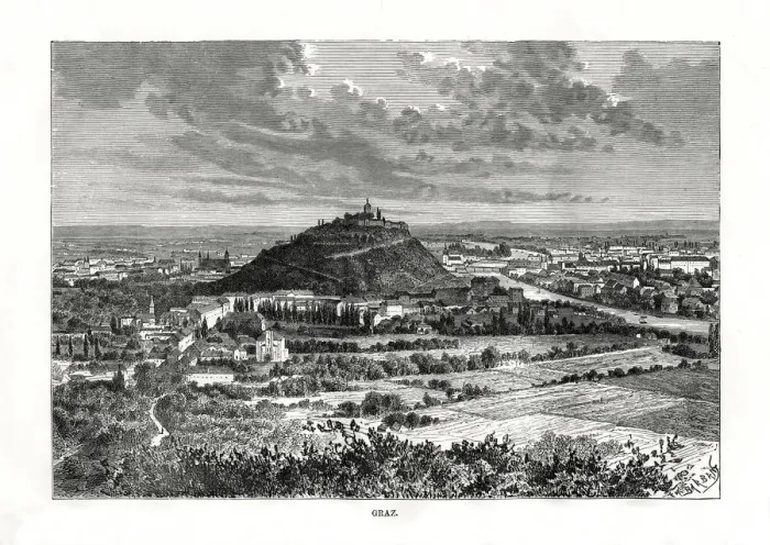 Framed Print : Graz, Austria, 1879. Artist: Charles Barbant Framed Print : Graz, Austria, 1879. Artist: Charles Barbant