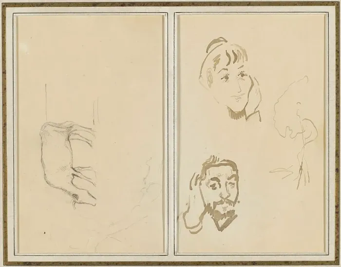 Framed Print : A Grazing Cow; Head of a Woman with Her Hand on Her Cheek, and Head... [verso], 1884-1888. Creator: Paul Gauguin