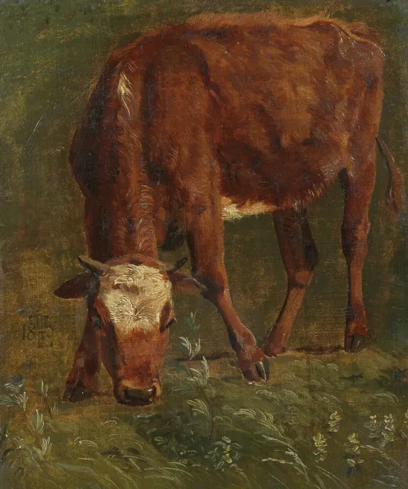 Framed Print : Grazing red heifer. Study, 1843. Creator: Johan Thomas Lundbye Framed Print : Grazing red heifer. Study, 1843. Creator: Johan Thomas Lundbye
