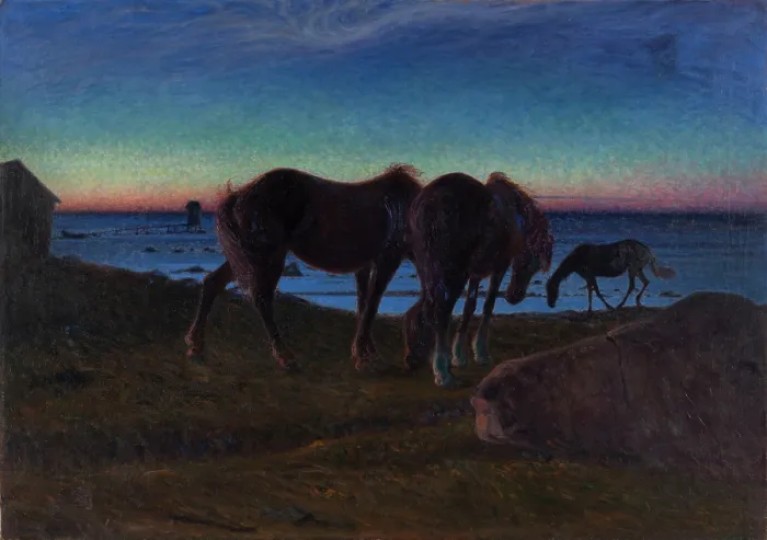Framed Print : Grazing by the Shore, 1900. Creator: Kreuger, Nils (1858-1930) Framed Print : Grazing by the Shore, 1900. Creator: Kreuger, Nils (1858-1930)