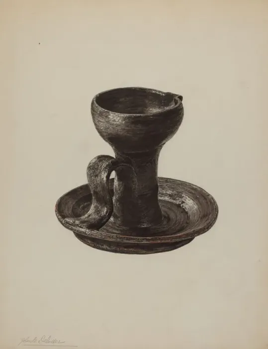 Framed Print : Grease Lamp, c. 1939. Creator: Yolande Delasser Framed Print : Grease Lamp, c. 1939. Creator: Yolande Delasser