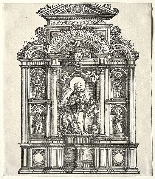 Great Altar with the Virgin, in a border with SS. Christopher, George, Barbara, Catherine, 1520
