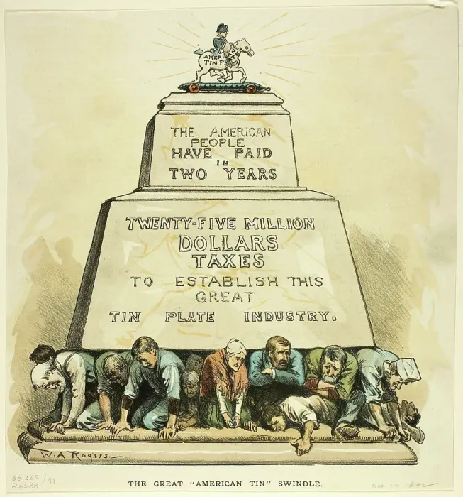 Framed Print : The Great American Tin Swindle, published October 19, 1892. Creator: William Allen Rogers Framed Print : The Great American Tin Swindle, published October 19, 1892. Creator: William Allen Rogers