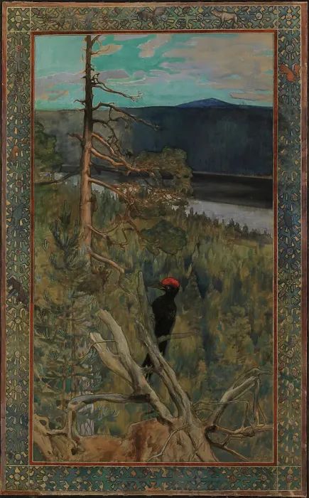Framed Print : The Great Black Woodpecker, 1893. Creator: Akseli Gallen-Kallela Framed Print : The Great Black Woodpecker, 1893. Creator: Akseli Gallen-Kallela