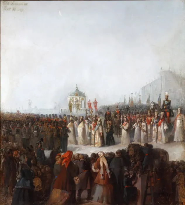 Framed Print : The Great Blessing of Waters on the Neva river, 1850s Framed Print : The Great Blessing of Waters on the Neva river, 1850s