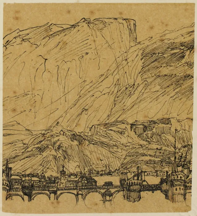 Framed Print : The Great Bridges, n. d. Creator: Rodolphe Bresdin Framed Print : The Great Bridges, n. d. Creator: Rodolphe Bresdin